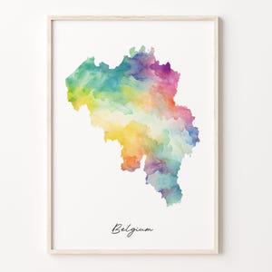 Belgien Aquarell Karte Druck, Lebendiges Belgisches Kunst Poster, BE Buntes Land, Kunst, C26-17