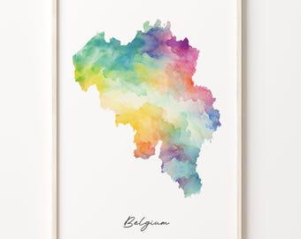 Belgium Watercolor Map Art Print: Vibrant Belgian Wall Decor