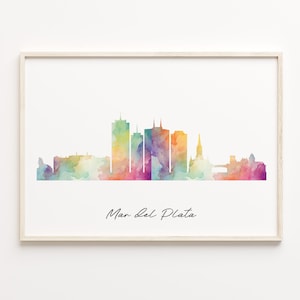 Mar del Plata Skyline Print, Watercolor Cityscape, Argentina Wall Art Poster, City Skyline, Skyline Poster, C29-338