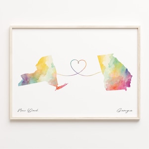 New York to Georgia Druck, Aquarell Karte Poster, georgische Geschenk, Reise Wandkunst, Volunteer Geschenk, C23-1361
