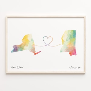 New York to Mississippi Poster, Wasserfarben Karte, Mississippi Karte, Reise Wandkunst, Mississippi Karte, C23-1376