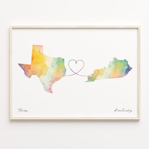 Texas to Kentucky Print, Watercolor Map Poster, Kentuckian Gift, Travel Wall Art, Digital Nomad, C23-1264