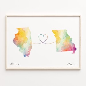 Illinois to Missouri Print, Watercolor Map Poster, Missourian Gift, Travel Wall Art, Adventure Awaits Map, C23-1479