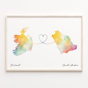 Ireland to Saudi Arabia Print, Watercolor Map Poster, Santomean Gift, Travel Wall Art, Study Abroad Map, C23-1152