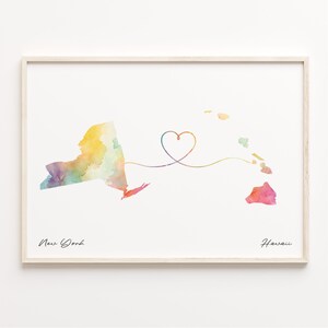 New York to Hawaii Print, Aquarell Karte Poster, Hawaiianisches Geschenk, Reisewandkunst, Karte für Volunteers, C23-1362