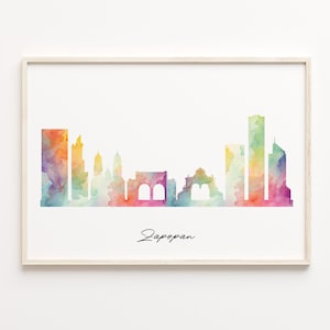 Zapopan Skyline Print, Watercolor Cityscape, Mexico Wall Art Poster, Cityscape Gift, Minimalist Wall Art, C29-250