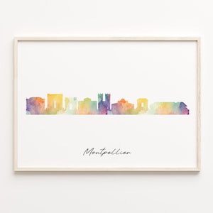Montpellier Skyline Print, Watercolor Cityscape, France Wall Art Poster, Watercolor Map, City Skyline Print, C29-94