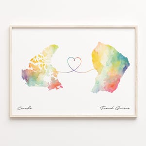 Kanada Französisch-Guayana Druck, Aquarell Karte Poster, Französisches Geschenk, Reise, Wandbild, Auf Wiedersehen, C23-658