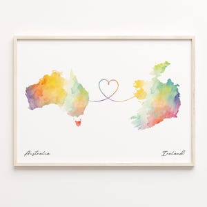 Australia to Ireland Print, Watercolor Map Poster, Iraqi Gift, Travel Wall Art, Dual Citizenship Map, C23-881