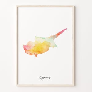 Cyprus Watercolor Map Print, Vibrant Cypriot Art Poster, CY Colorful Country Wall Art, Teacher Gift, C26-45