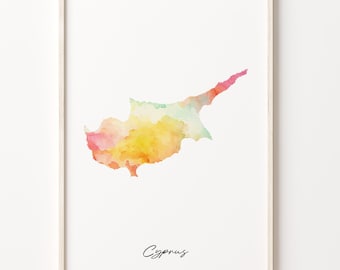 Cyprus Map Watercolor Art Print: Vibrant Cypriot Wall Decor