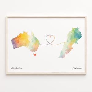 Australien Libanon Druck, Aquarell Karte Poster, Lettisches Geschenk, Reise Wandkunst, Umzug Karte, C23-897
