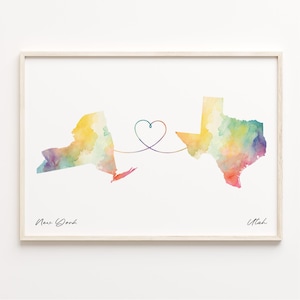 New York to Utah Druck, Aquarell Karte Poster, Utah Geschenk, Reise Wandkunst, Zuhause im Ausland, C23-1396