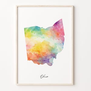 Ohio Watercolor Map Print, Vibrant Ohioan Art Poster, OH Colorful Country Wall Art, Gallery wall print, C26-235