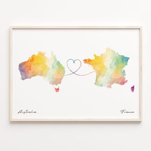 Australien Frankreich Druck, Aquarell Karte Poster, finnische Geschenk, Reise Wandkunst, Auf Wiedersehen, C23-856
