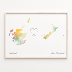 Schottland Neuseeland Karte Poster, Aquarell Karte, Neuseeland Karte, Reise Nomade, Geschenk C23-1726