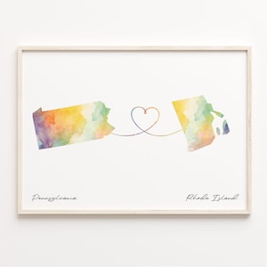 Pennsylvania Rhode Island Druck, Aquarell Karte Poster, Rhode Islander Geschenk, Reisewandkunst, Expat Karte, C23-1443