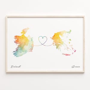 Impressão da Irlanda para a Grécia, pôster de mapa em aquarela, presente grego, arte de parede de viagem, presente voluntário, C23-1064