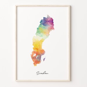 Sweden Watercolor Map Print, Vibrant Swedish Art Poster, SE Colorful Country Wall Art, Rainbow print, C26-174