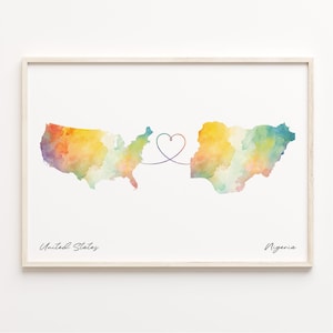 US to Nigeria Print, Aquarell Karte Poster, Geschenk für Nigerianer, US Wandkunst, Abschiedskarte, C23-135