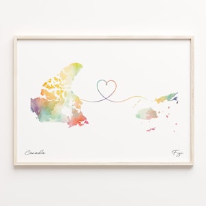 Kanada Fidschi Druck, Aquarell Karte Poster, Äthiopische Geschenk, Reise Wandkunst, Studieren im Ausland, C23-655