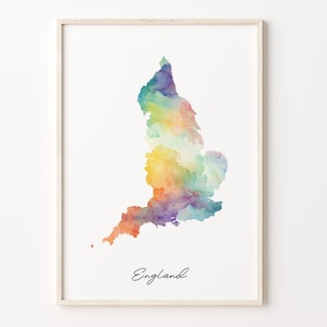 England Aquarell Karte Druck, Lebendiges Englisches Kunst Poster, Buntes Land UK Wand Kunst, Virbant Plakat, C26-251