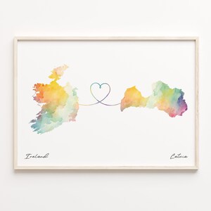 Ireland to Latvia Print, Watercolor Map Poster, Laotian Gift, Travel Wall Art, Moving Away Map, C23-1095
