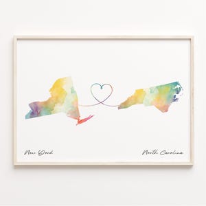 Aquarell Karte von New York nach North Carolina Nordcarolina
