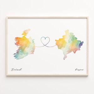 Ireland to Kosovo Print, Watercolor Map Poster, I-Kiribati Gift, Travel Wall Art, Travel Abroad Gift, C23-1091