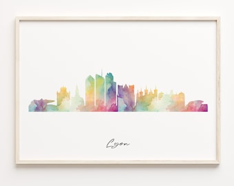 Wall Editions Art-Poster – Lyon France Skyline (Colored Version) – Michael Tompsett, 50x70 Cm