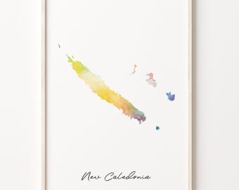 New Caledonia Map Print: Vibrant Watercolor Country Art