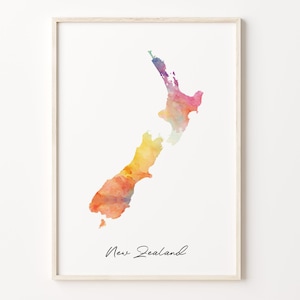 New Zealand Watercolor Map Print, Vibrant New Zealander Art Poster, NZ Colorful Country Wall Art, Watercolor art, C26-132