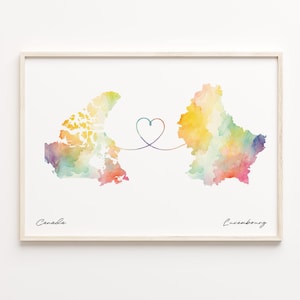 Kanada Luxemburg Landkarte, Aquarell Karte, Heimatstadt im Ausland, Geschenk für Sie, C23-703