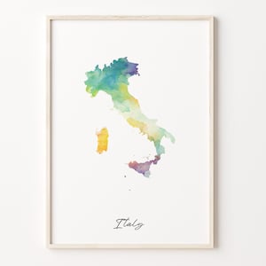Italien Aquarell Karte Druck, Lebendiges Italienisches Kunst Poster, IT Buntes Land, Wand Kunst, Skurril, C 26-89