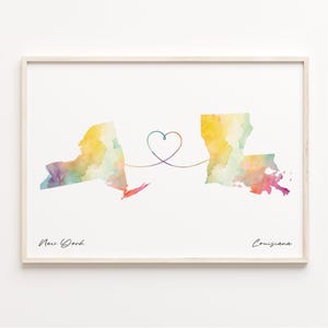New York to Louisiana Druck, Aquarell Karte Poster, Louisianan Geschenk, Reise Wandkunst, Willkommen zu Hause, C23-1369