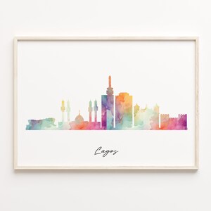 Lagos Skyline Print, Watercolor Cityscape, Africa Wall Art Poster, Cityscape Gift, Home Decor, C29-120