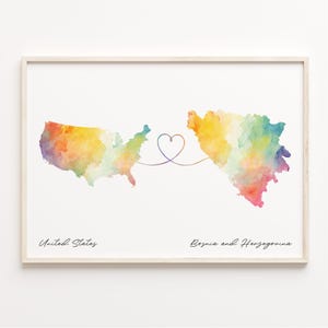 Bosnien und Herzegowina Druck, Aquarell Karte Poster, Bosnisches Geschenk, Wandkunst der USA, Länder Herz Geschenk, C23-23