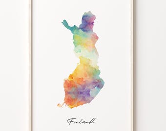 Finland Watercolor Map Art Print: Vibrant Finnish Wall Decor