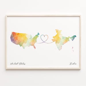 US to India Print, Aquarell Karte Poster, Indian Geschenk, US Wand Kunst, Willkommen zu Hause, C23-82