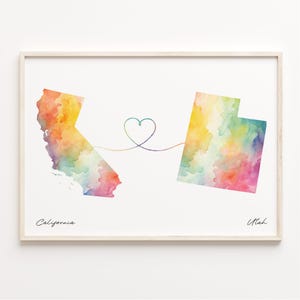 California to Utah Print, Watercolor Map Poster, Utahn Gift, Travel Wall Art, Relationship, C23-1240