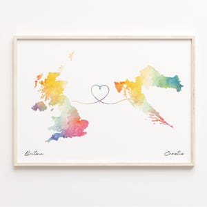 Großbritanien-Kroatien Druck, Aquarell Karte Poster, Kroatische Geschenk, Großbritanien Wandkunst, Reisegeschenk, C23-242