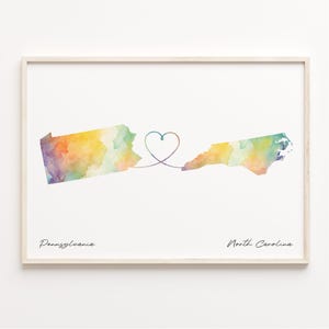 Pennsylvania to North Carolina Print, Watercolor Map Poster, North Carolinian Gift, Travel Wall Art, Travel Gift, C23-1430
