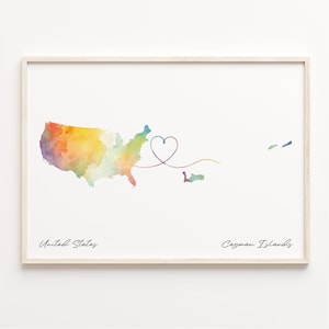 US to Cayman Islands Druck, Aquarell Karte Poster, Caymanian Geschenk, US Wandkunst, Abschied, C23-34