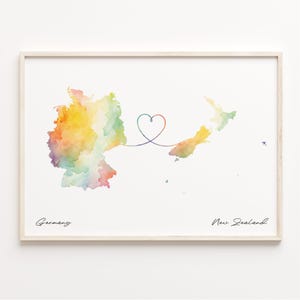 Deutschland Neuseeland Print, Aquarell Karte Poster, Neukaledonien Geschenk, Reisewandkunst, Abschied, C23-529