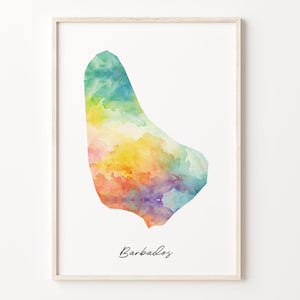 Barbados Aquarell Karte Druck, Barbados Kunst Poster, BB Bunte Landwandkunst, Kreative Karte, C26-15