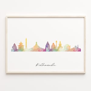 Kathmandu Skyline Print, Aquarell Stadtansicht, Nepal, Wand Kunst Poster, Aquarell Karte, City Skyline Print, C29-394