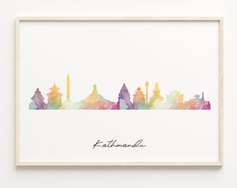 Kathmandu Skyline Watercolor Print: Nepal Cityscape Poster