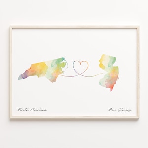 North Carolina to New Jersey Print, Watercolor Map Poster, New Jerseyan Gift, Travel Wall Art, LDR, C23-1642