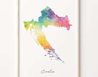 Watercolor Croatia Map Art Print: Vibrant Country Wall Decor