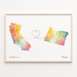 California to Oregon Print, Watercolor Map Poster, Oregonian Gift, Travel Wall Art, Travel Gift, C23-1232